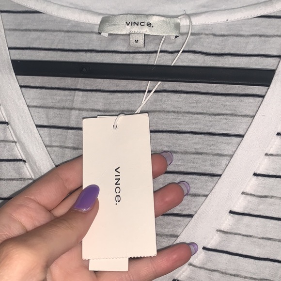 VINCE | Striped Essential V Neck T-Shirt - Picture 2 of 8